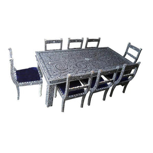 Floral Bone Inlay 8 Seater Dining Table Blue
