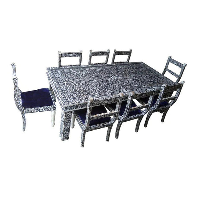 Floral Bone Inlay 8 Seater Dining Table Blue 1