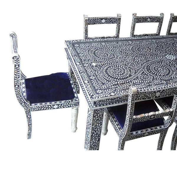 Floral Bone Inlay 8 Seater Dining Table Blue
