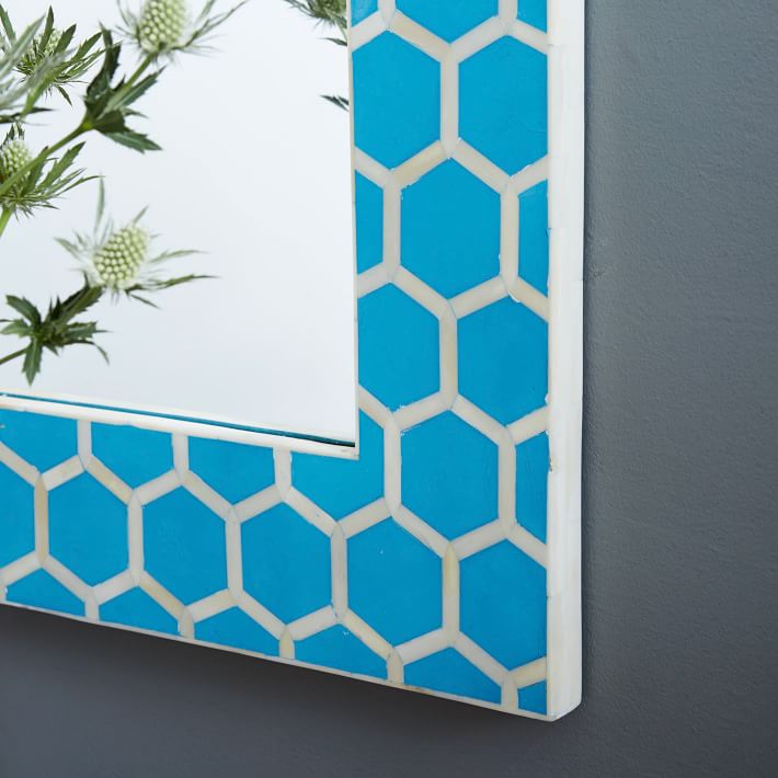 Honeycomb Bone Inlay Floor Mirror Turquoise – Luxury Handicraft