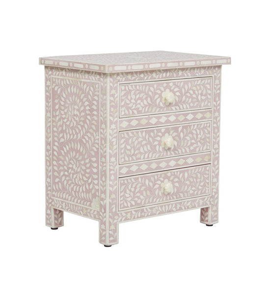 Bone Inlay Floral 3 Drawer Bedside Blush Pink