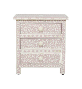 Bone Inlay Floral 3 Drawer Bedside Blush Pink