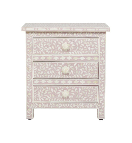 Bone Inlay Floral 3 Drawer Bedside Blush Pink 1