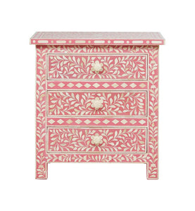 Bone Inlay Floral 3 Drawer Bedside Pink 1