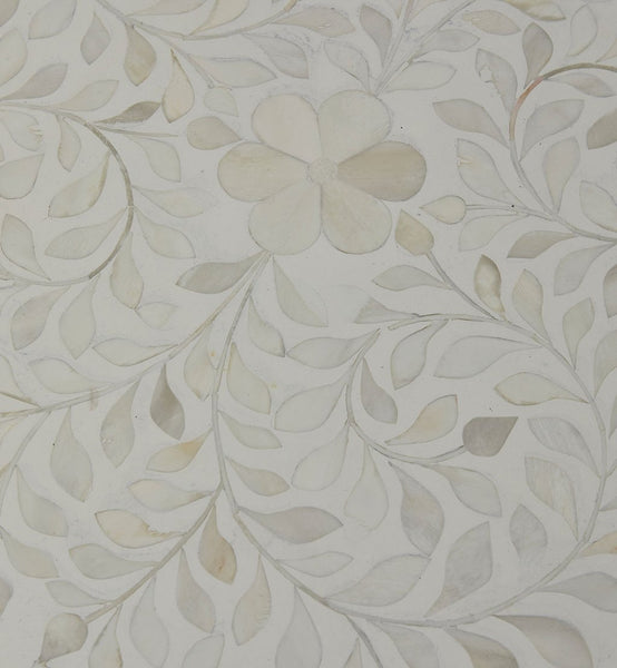 Bone Inlay Floral 3 Drawer Bedside White