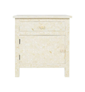 Bone Inlay Geometric Bedside 1 Drawer 1 Door Biege