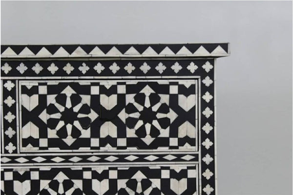 Bone Inlay Moroccan 7 Drawer Chest Black