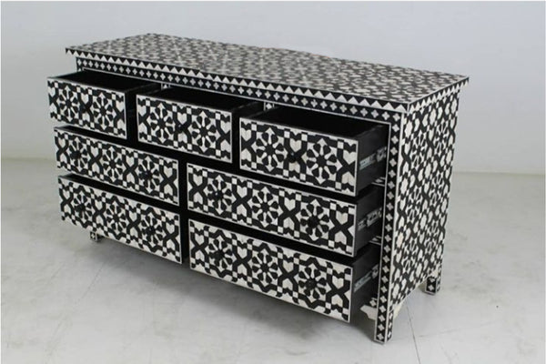 Bone Inlay Moroccan 7 Drawer Chest Black
