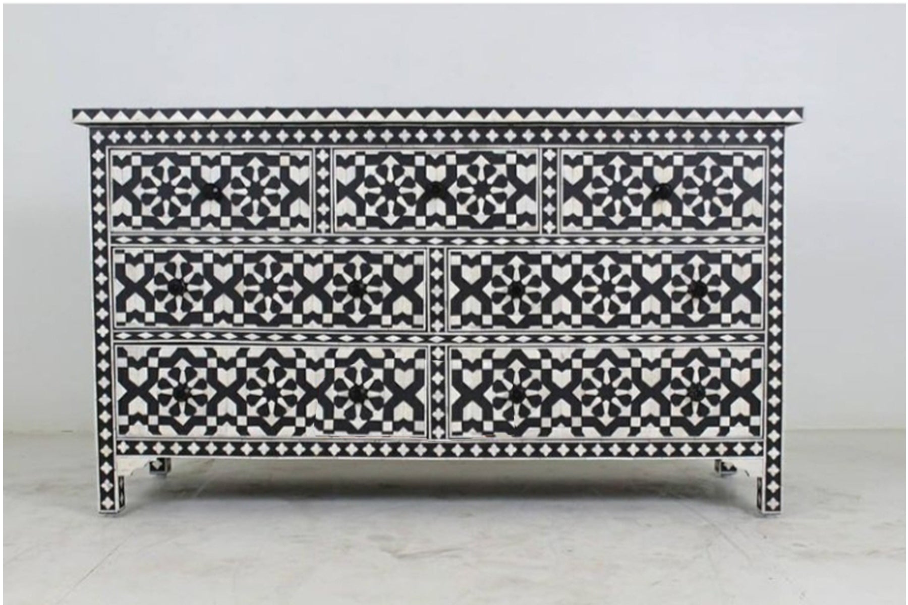 Bone Inlay Moroccan 7 Drawer Chest Black