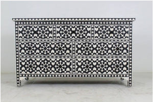 Bone Inlay Moroccan 7 Drawer Chest Black
