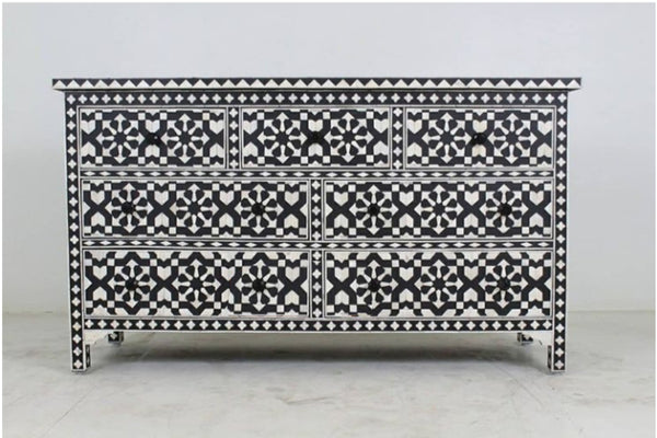 Bone Inlay Moroccan 7 Drawer Chest Black