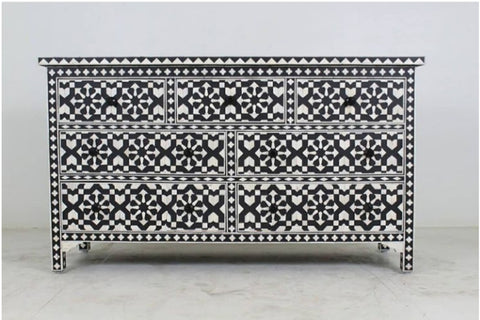 Bone Inlay Moroccan 7 Drawer Chest Black 1