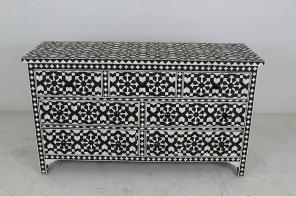 Bone Inlay Moroccan 7 Drawer Chest Black