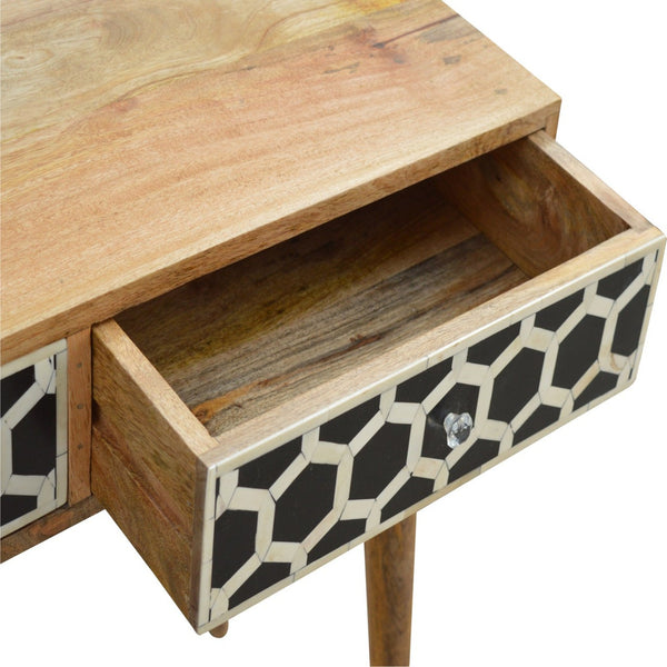 Bone Inlay 2 Drawers Honeycomb Design Console Table in Black