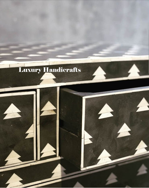 Bone Inlay Chest of 4 Drawers Arrow Design in Black