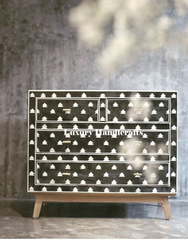 Bone Inlay Chest of 4 Drawers Arrow Design in Black
