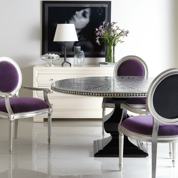 Bone Inlay Round Floral Dining Table Black