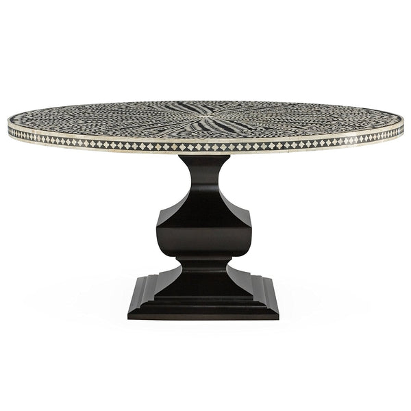 Bone Inlay Round Floral Dining Table Black
