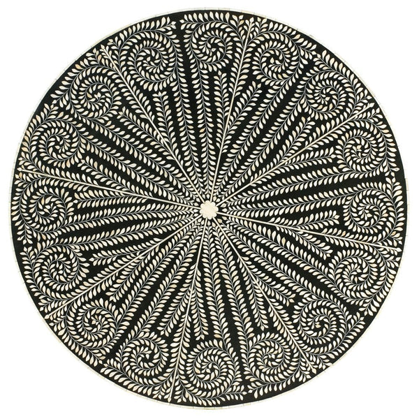Bone Inlay Round Floral Dining Table Black