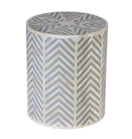 Chevron Bone Inlay Stool Grey