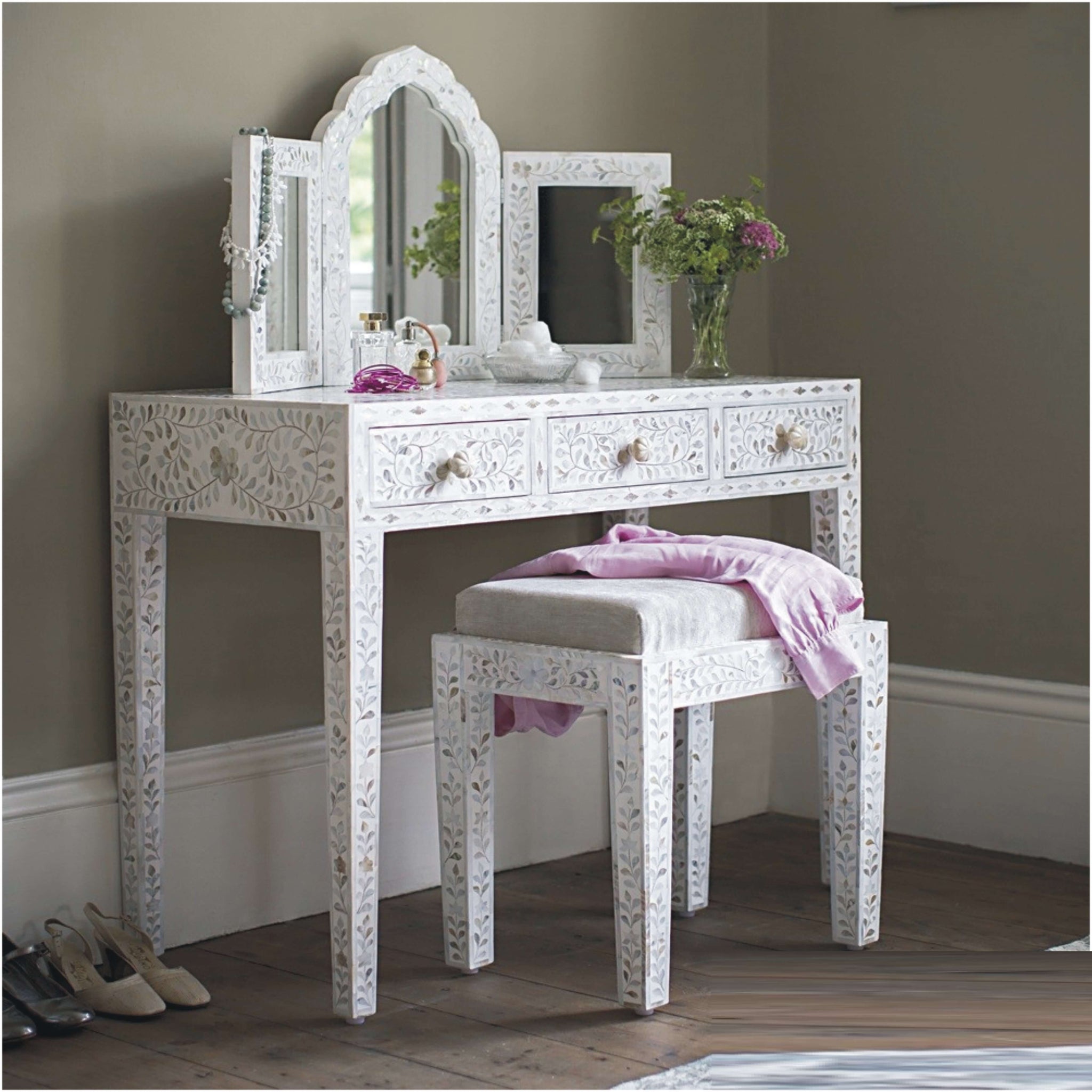 Mother of Pearl Inlay Vanity Combo White