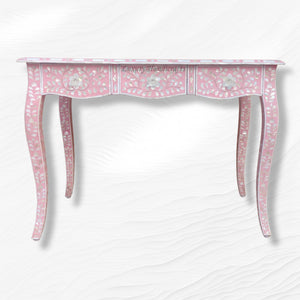 Curved Mother of Pearl Inlay Desk Floral Pink