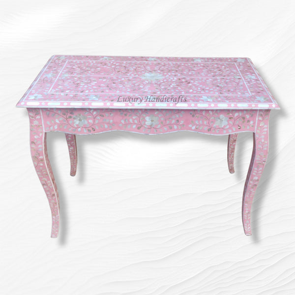 Curved Mother of Pearl Inlay Desk Floral Pink
