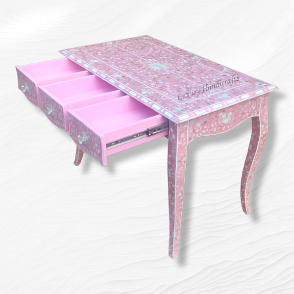 Curved Mother of Pearl Inlay Desk Floral Pink
