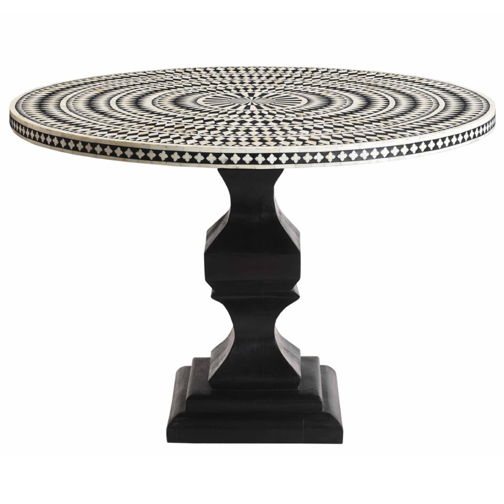 Diamond Bone Inlay Round Floral Dining Table Black 1