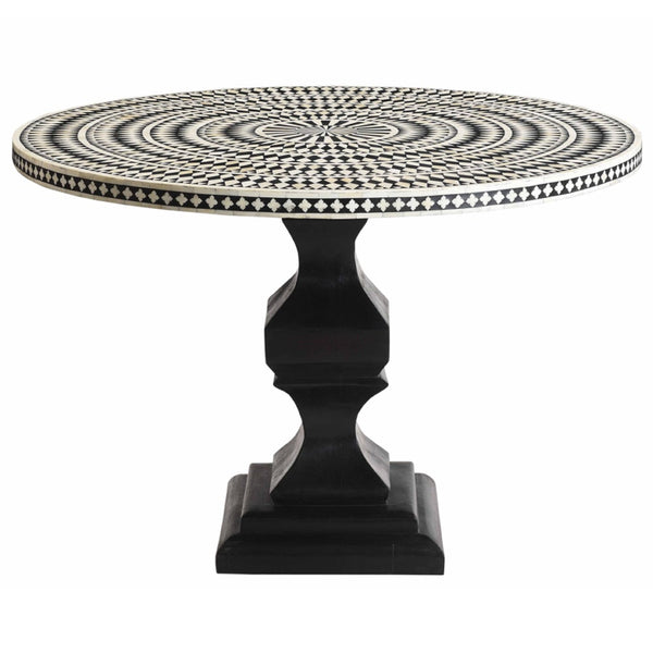 Diamond Bone Inlay Round Floral Dining Table Black 1