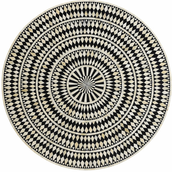 Diamond Bone Inlay Round Floral Dining Table Black 2