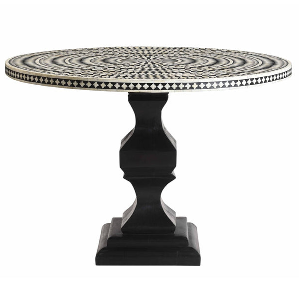 Diamond Bone Inlay Round Floral Dining Table Black 3