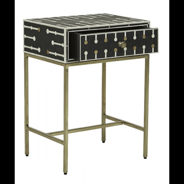 Dot Bone Inlay Nightstand Black