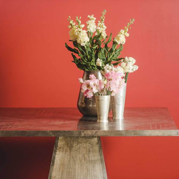 Embossed White Metal Dining Table