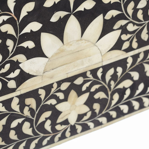 Floral Bone Inlay Headboard Black