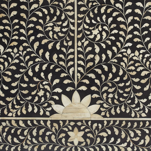 Floral Bone Inlay Headboard Black