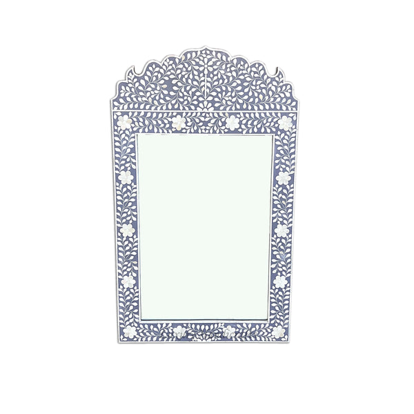 Floral Bone Inlay Crested Mirror Grey