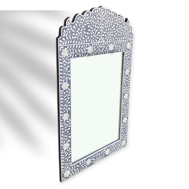 Floral Bone Inlay Crested Mirror Grey 1