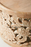 Handcarved Floral Side Table Natural Brown