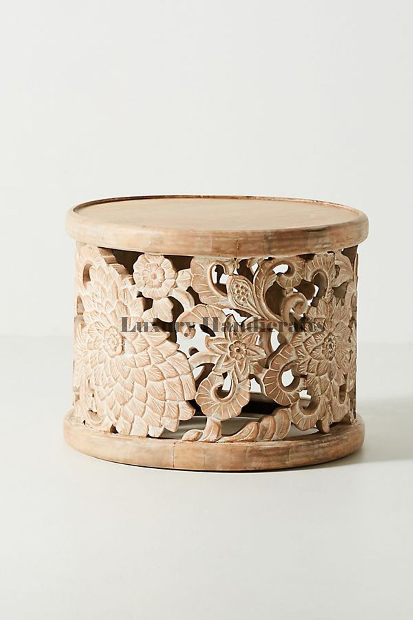 Handcarved Floral Coffee Table Natural Brown