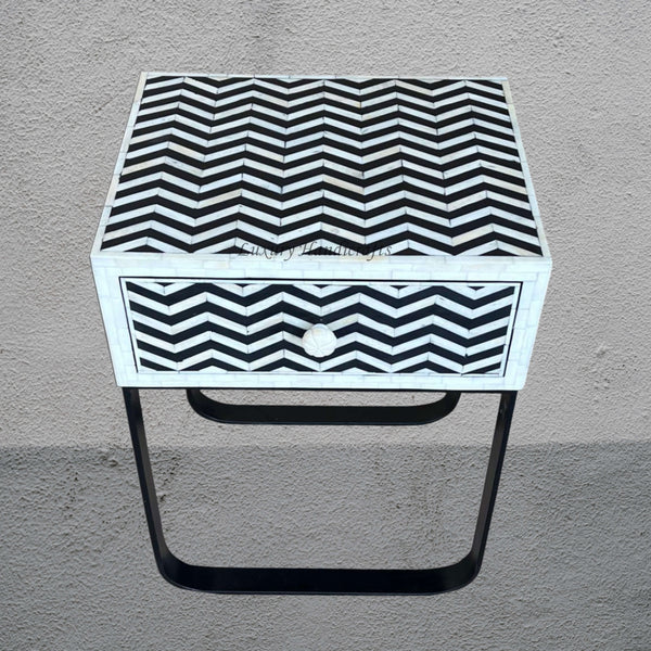FUSION Chevron Bone Inlay Bedside Black Ready to Ship