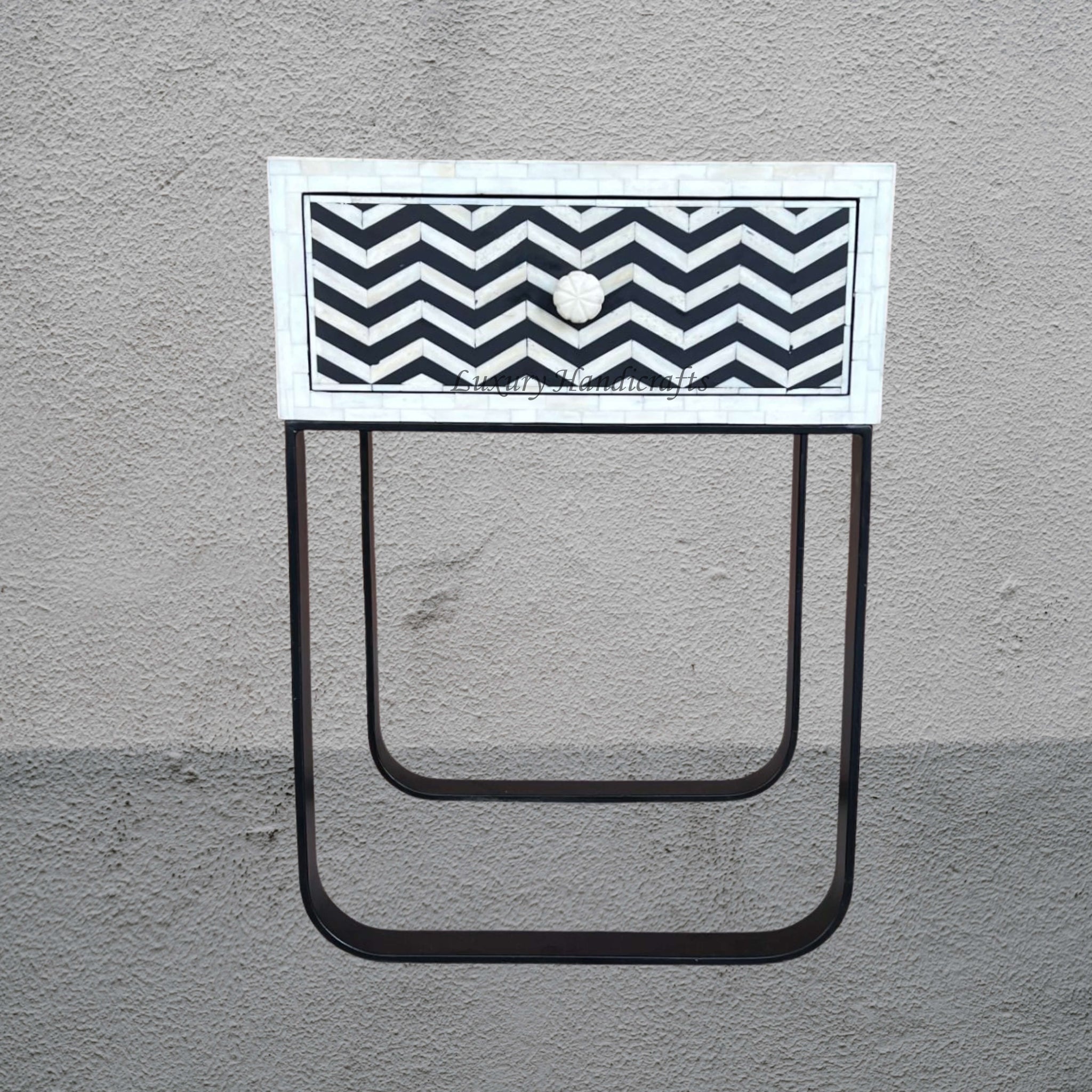 FUSION Chevron Bone Inlay Bedside Black Ready to Ship