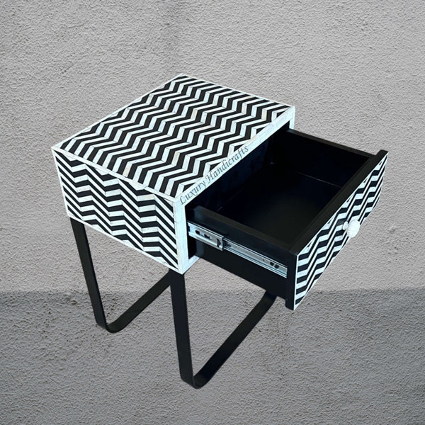 FUSION Chevron Bone Inlay Bedside Black Ready to Ship