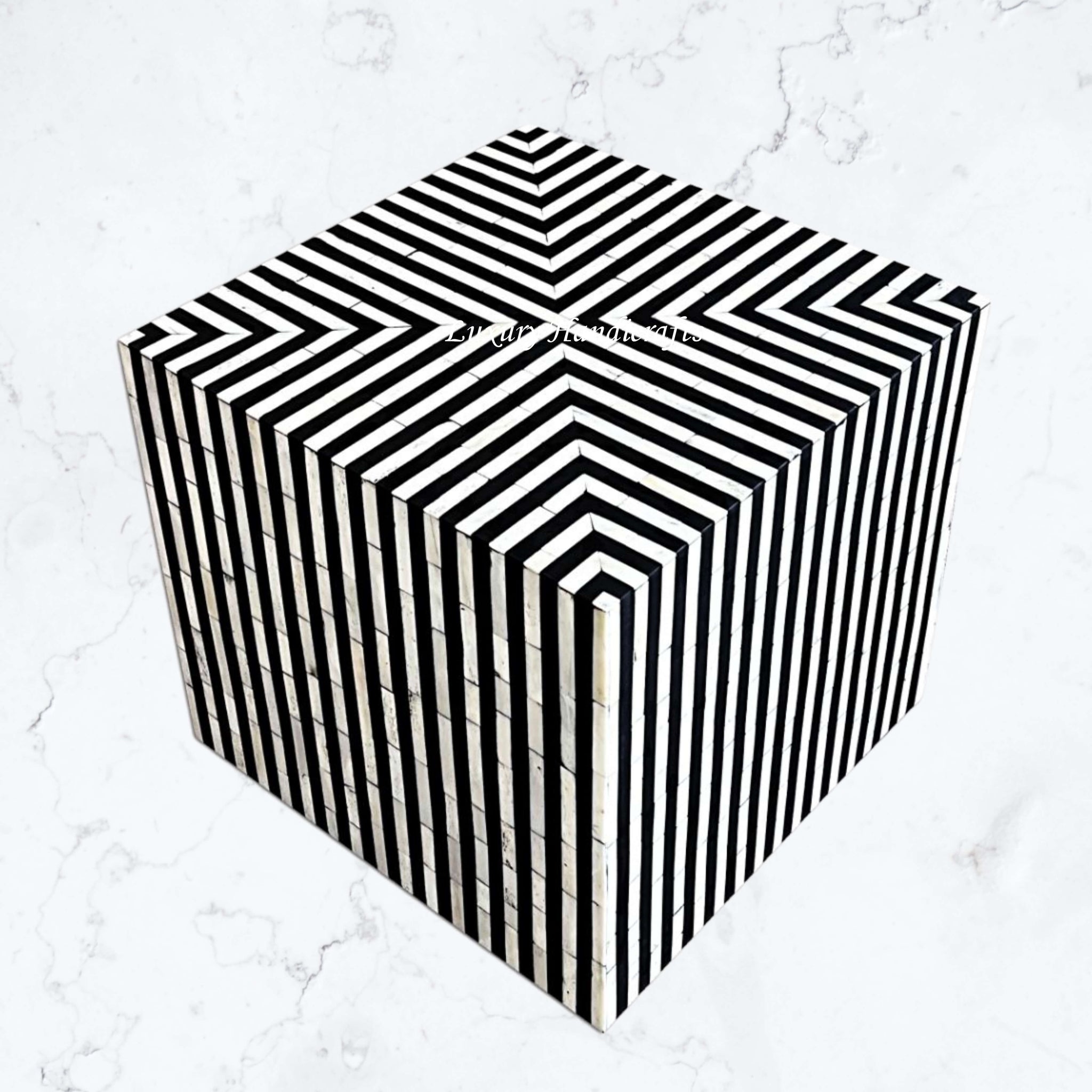 FUSION Stripe Bone Inlay Square Side Table