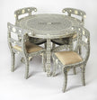 Geometric Floral Bone Inlay Round Dining Table Grey  with chair 1