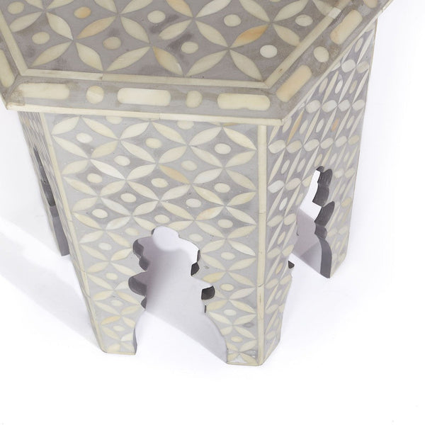 Bone Inlay Geometric Design Hexagonal Table Grey