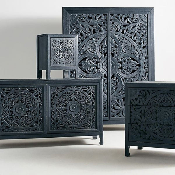 Luxury Handcarved Lombok 3 Drawer Dresser Indigo