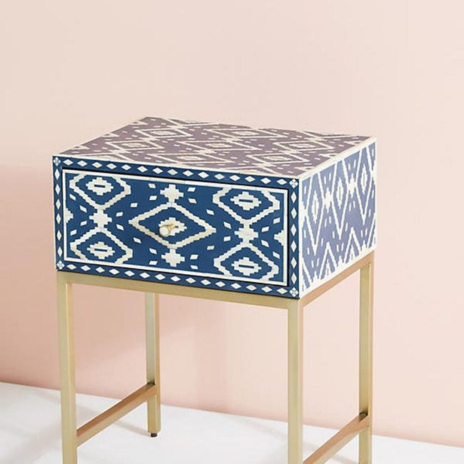 Ikat Bone Inlay Bedside Indigo 1