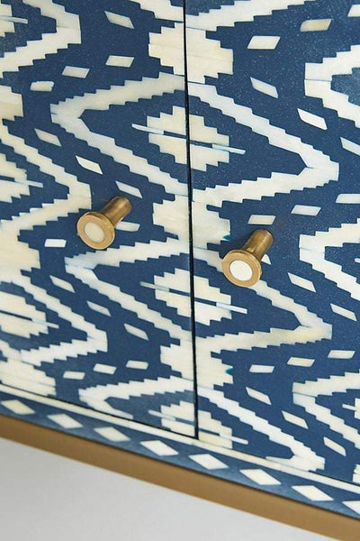 Ikat Bone Inlay Media Console Blue TV Unit