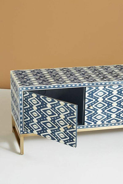 Ikat Bone Inlay Media Console Blue TV Unit